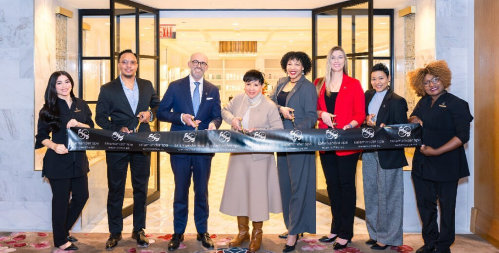 Salamander DC team cuts the ribbon of the newly renovated Spa in Washington DC.